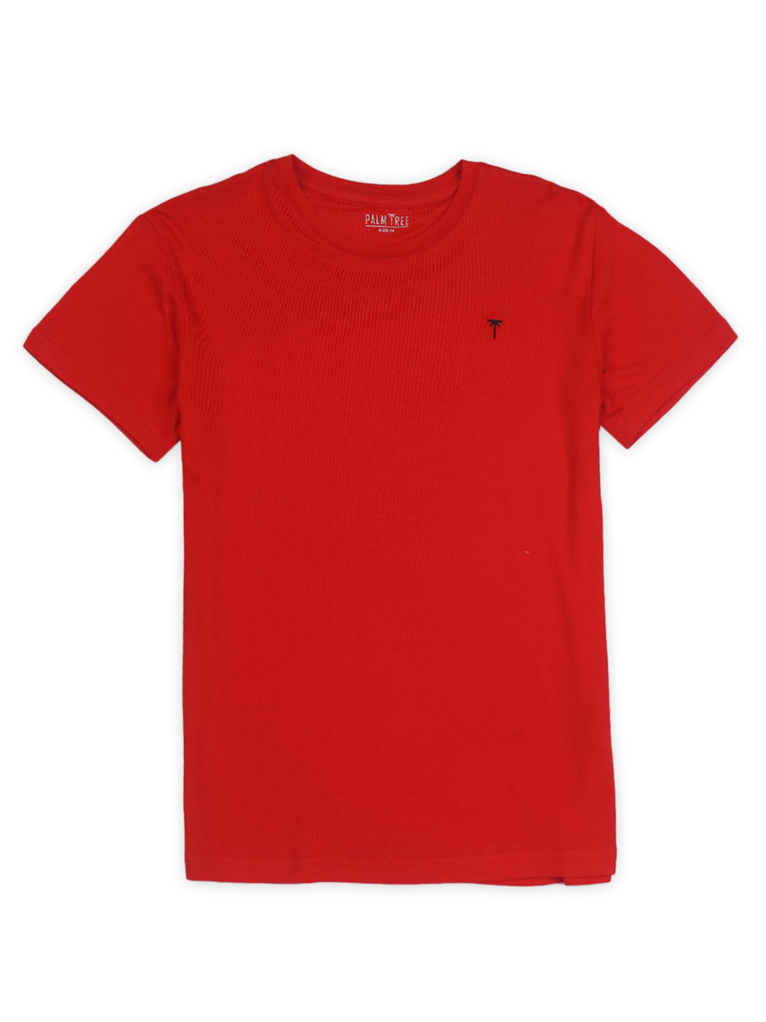 boys red cotton solid t-shirt half sleeves