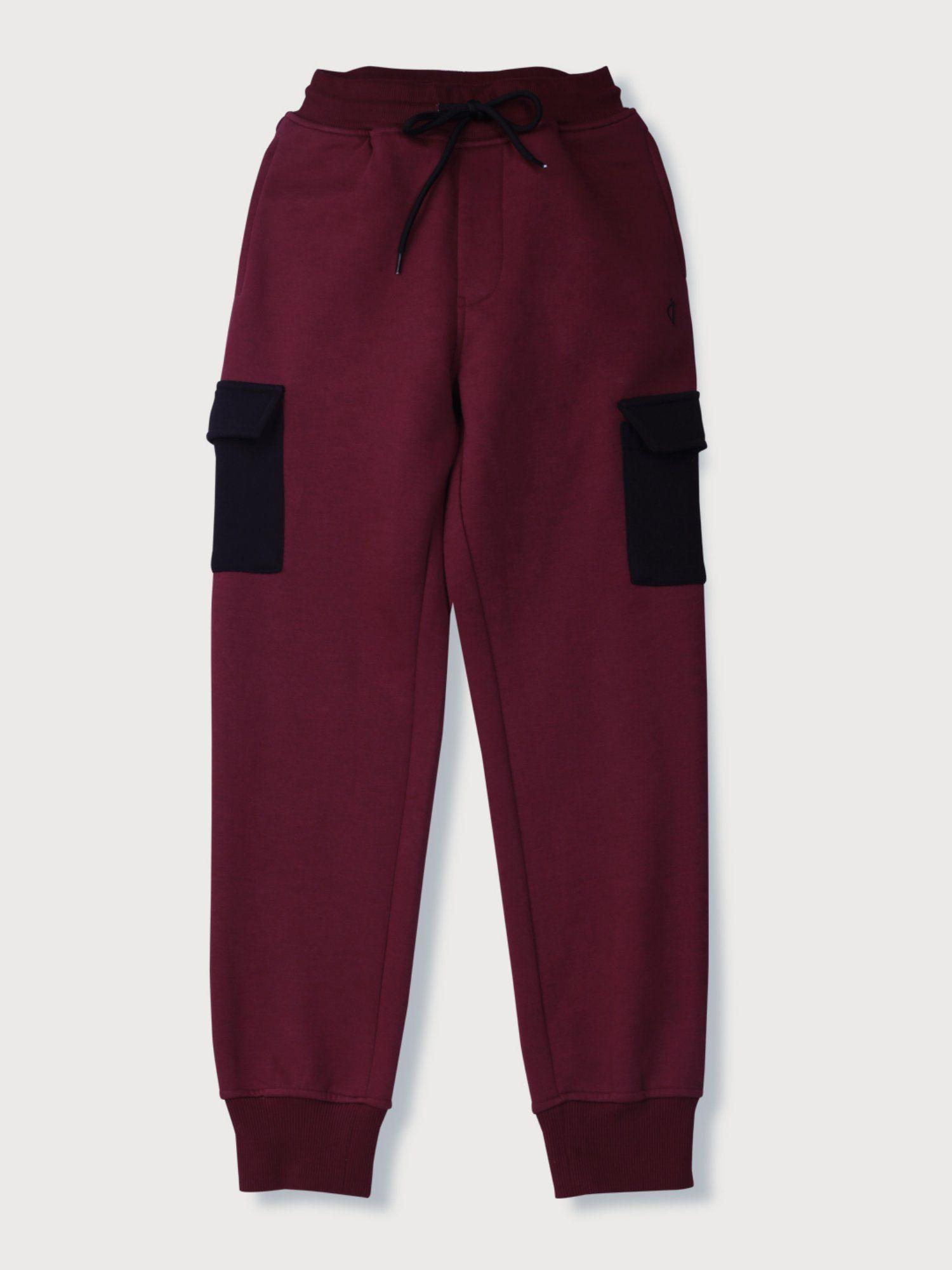 boys red cotton solid trackpant