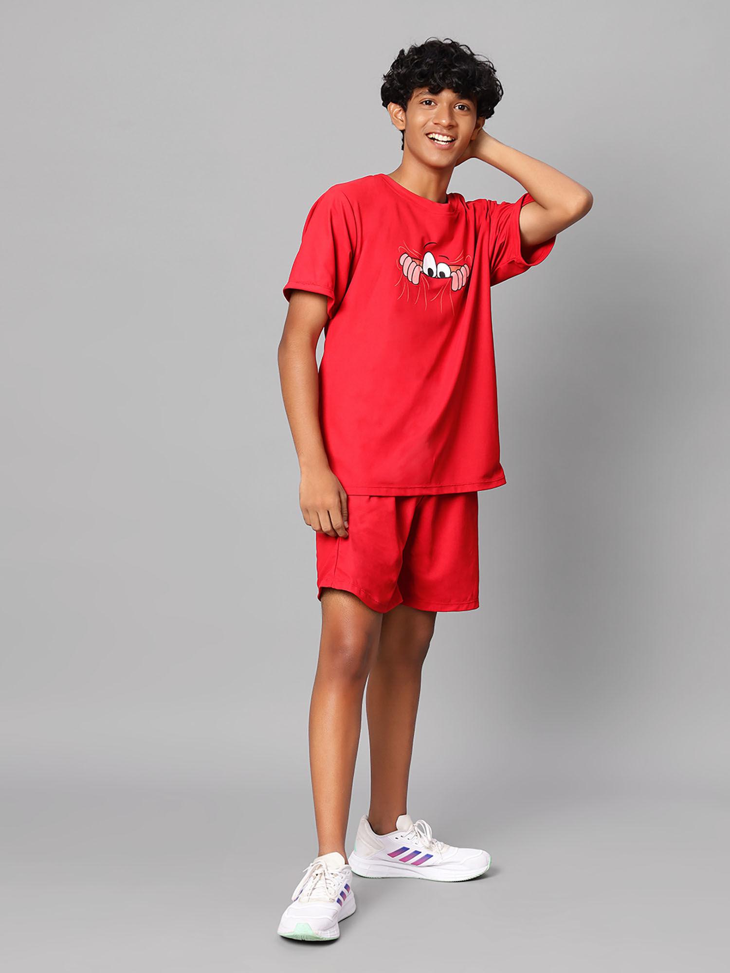 boys red graphic t-shirt and shorts co-ord (set of 2)