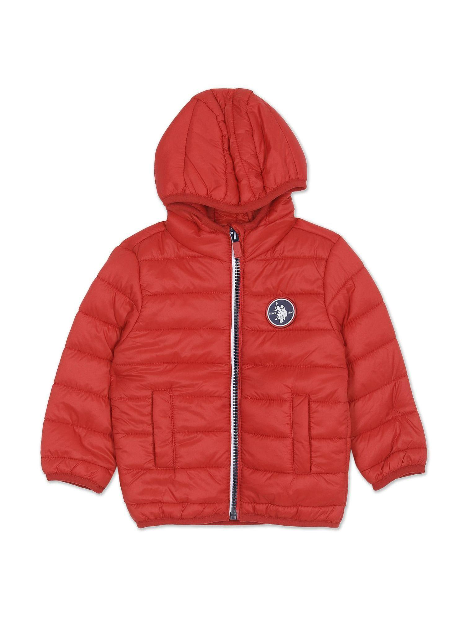 boys red hooded puffer jacket