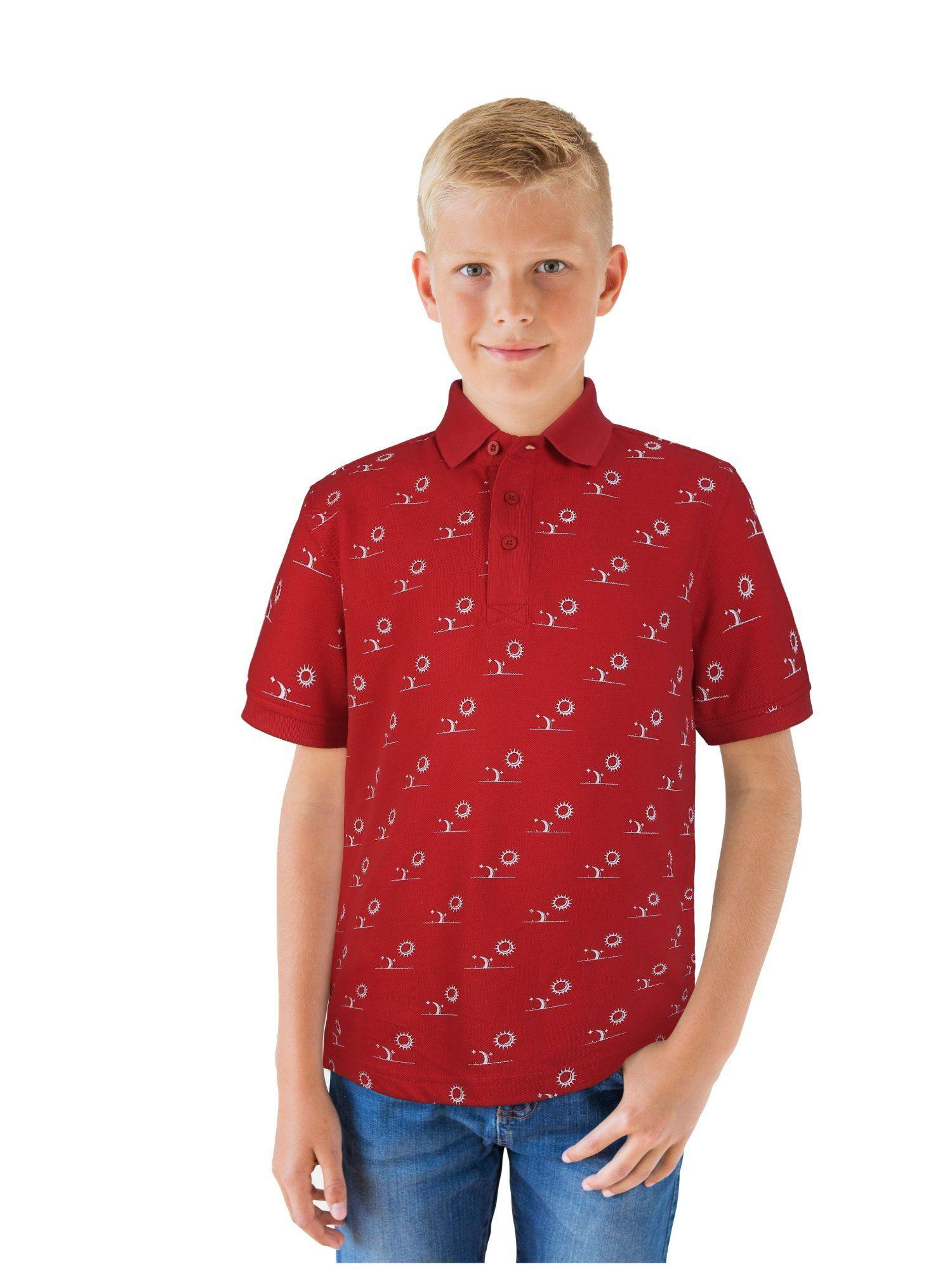 boys red knitted printed polo t-shirt
