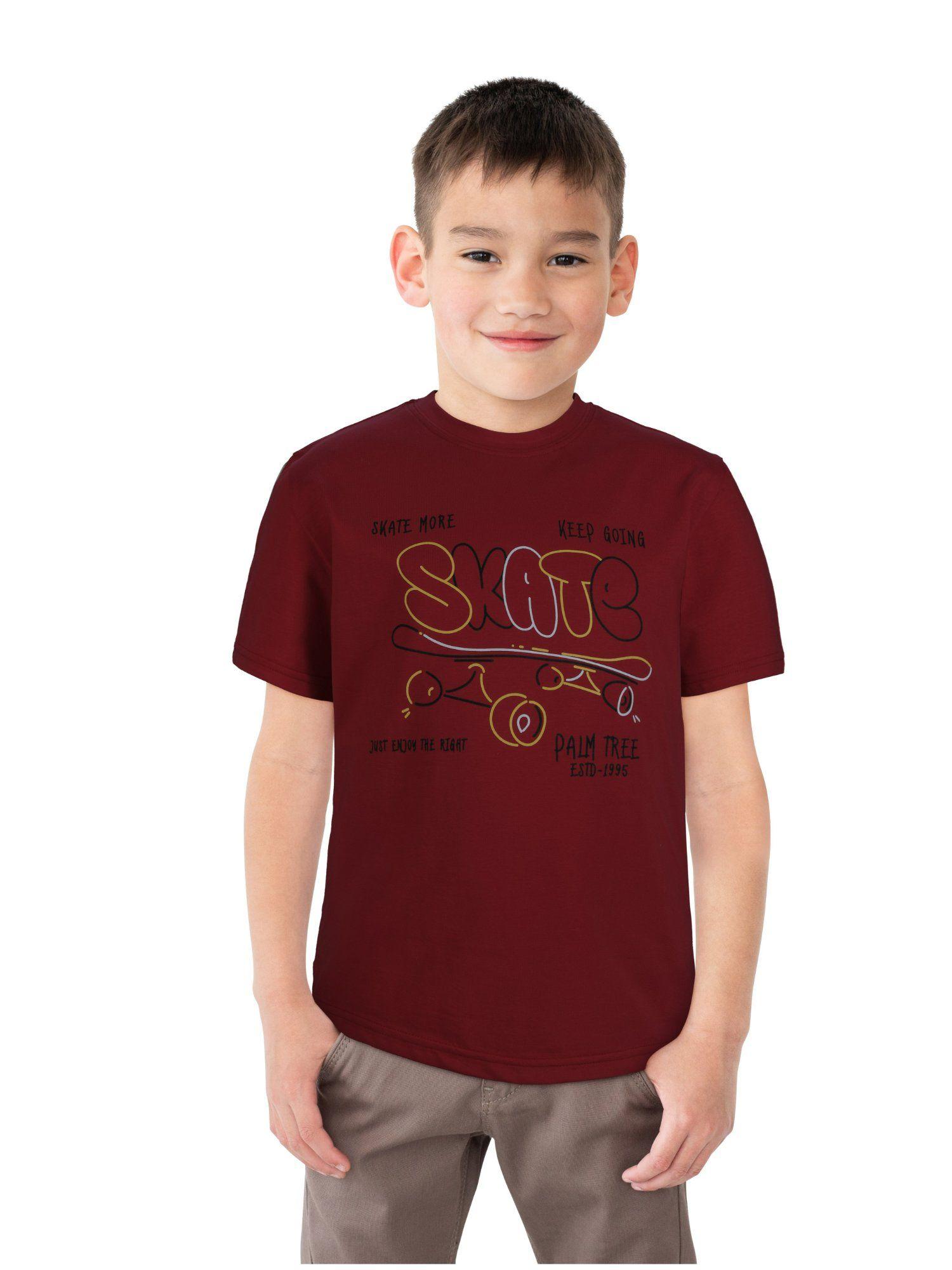 boys red knitted printed t-shirt