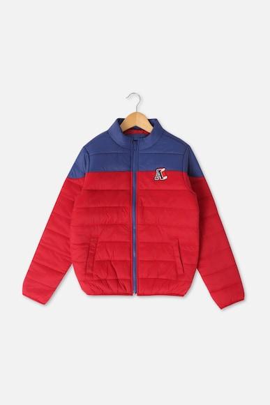 boys red patterned regular fit jacket