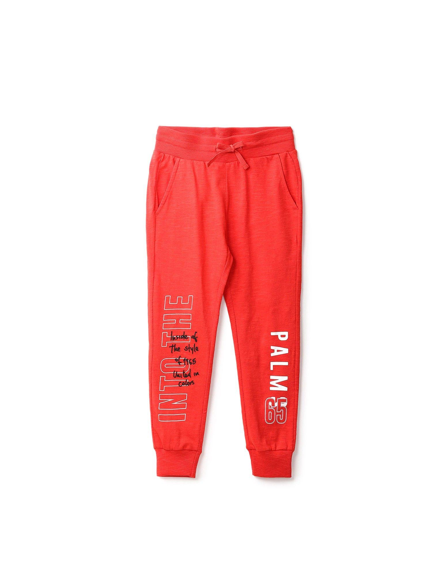 boys red printed joggers