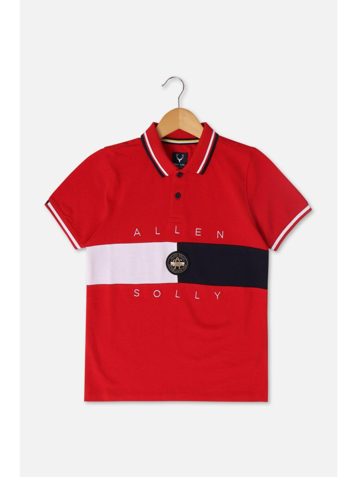 boys red regular fit collar neck polo t-shirt