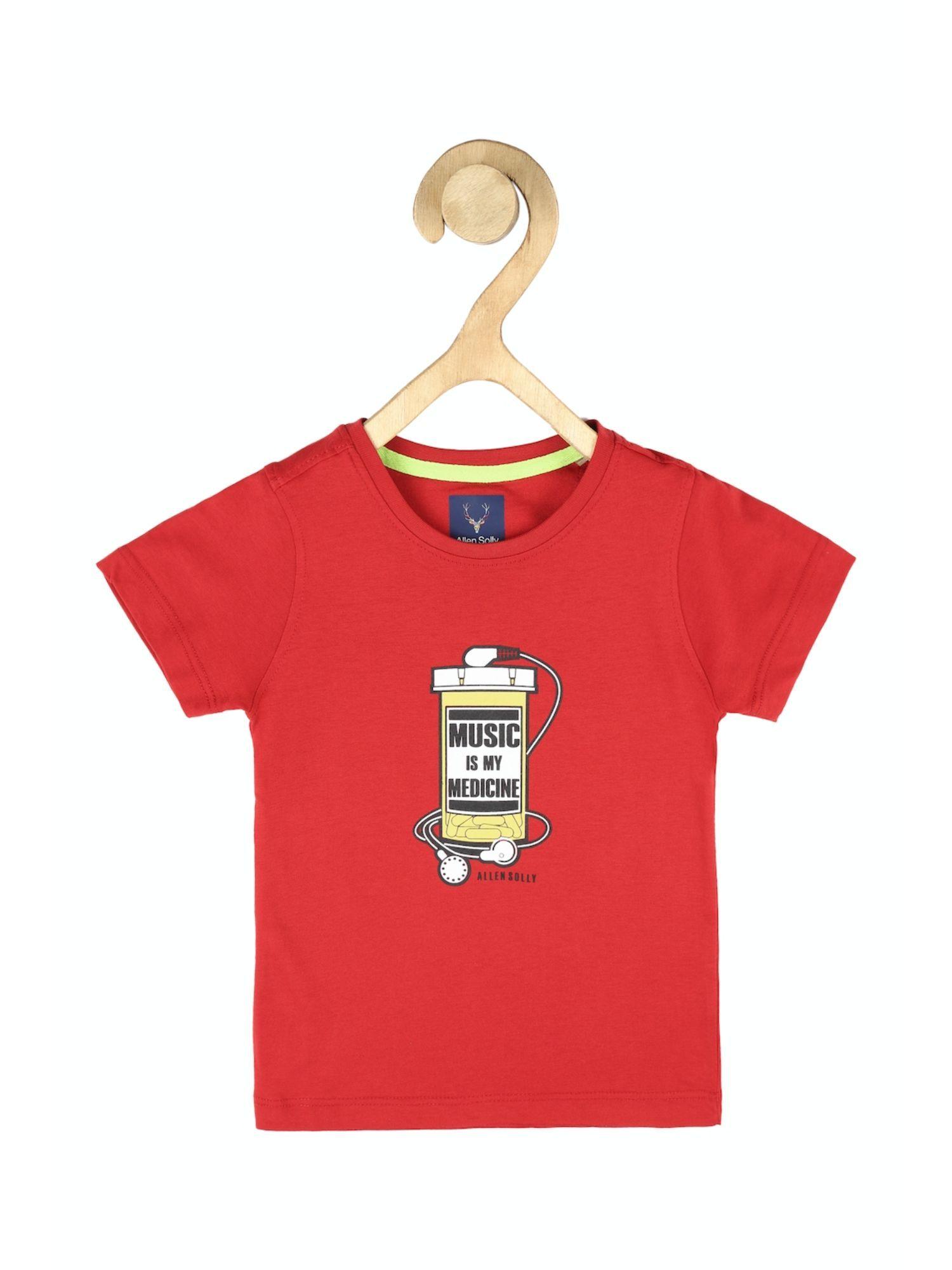 boys red regular fit graphic crew neck t-shirt