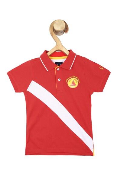 boys red regular fit patterned polo neck t-shirt