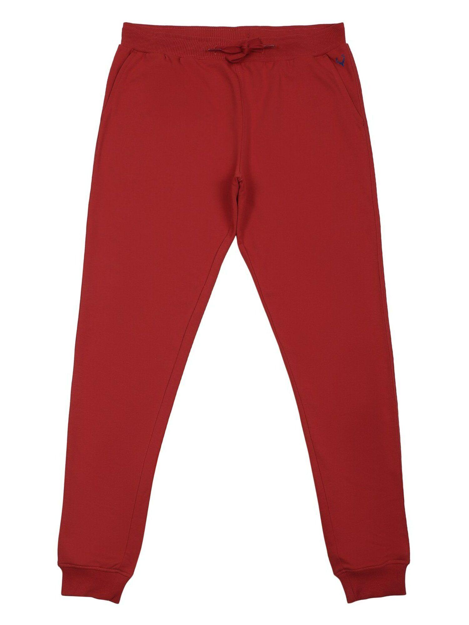 boys red regular fit solid jogger pants