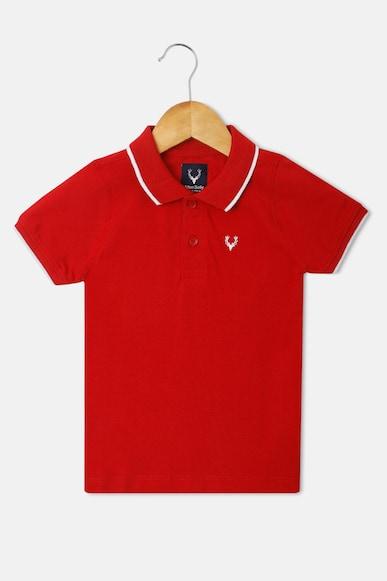 boys red regular fit solid polo neck t-shirt