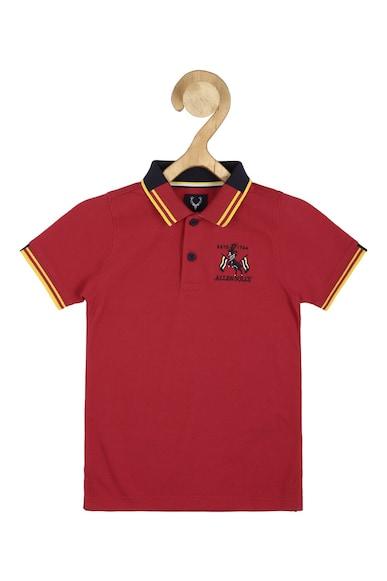 boys red regular fit solid polo neck t-shirt