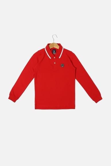 boys red regular fit solid polo neck t-shirt