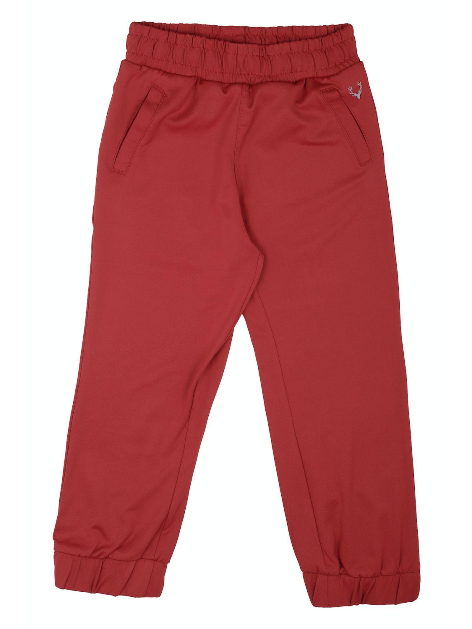 boys red regular fit solid track pants