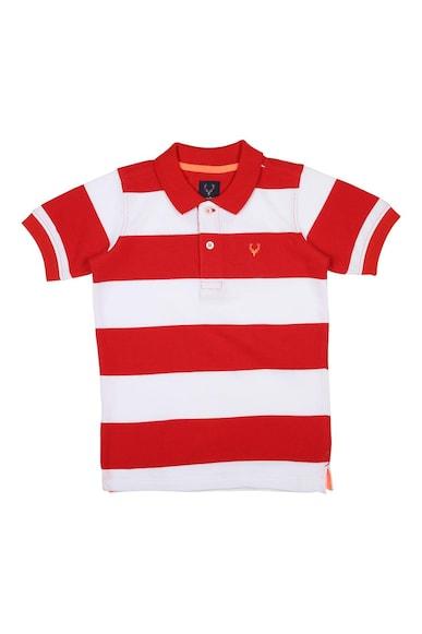 boys red regular fit stripe polo neck t-shirt