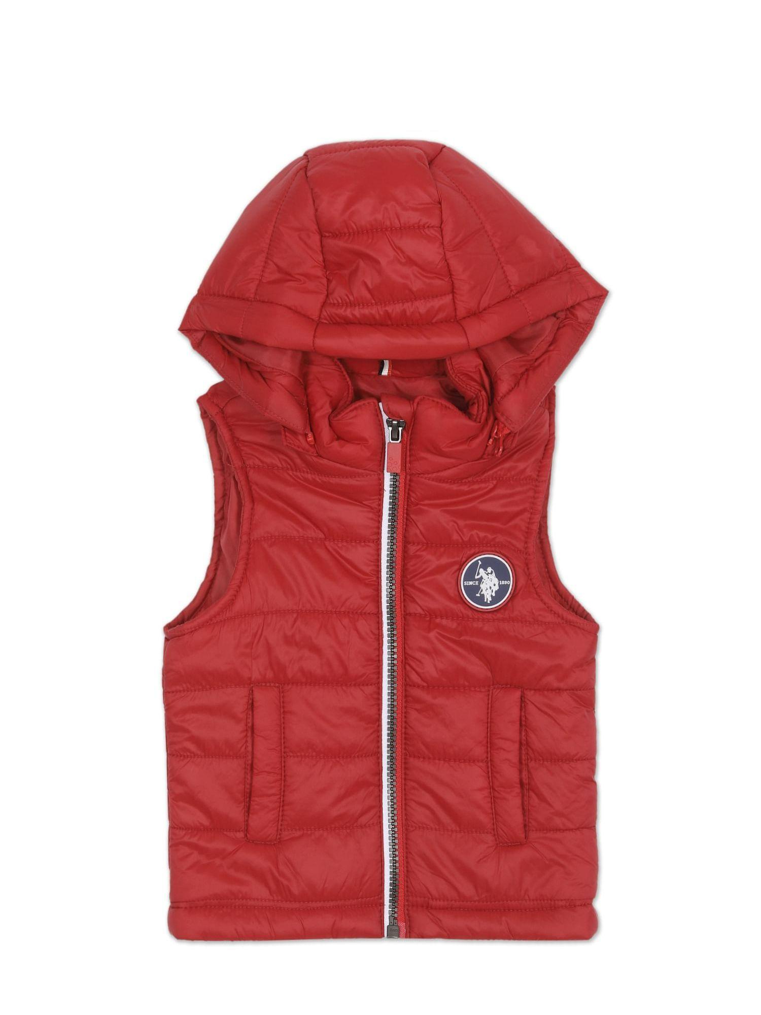 boys red sleeveless puffer jacket