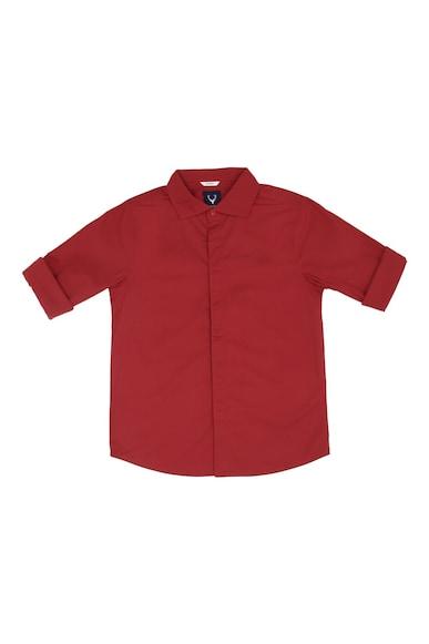 boys red slim fit solid casual shirt