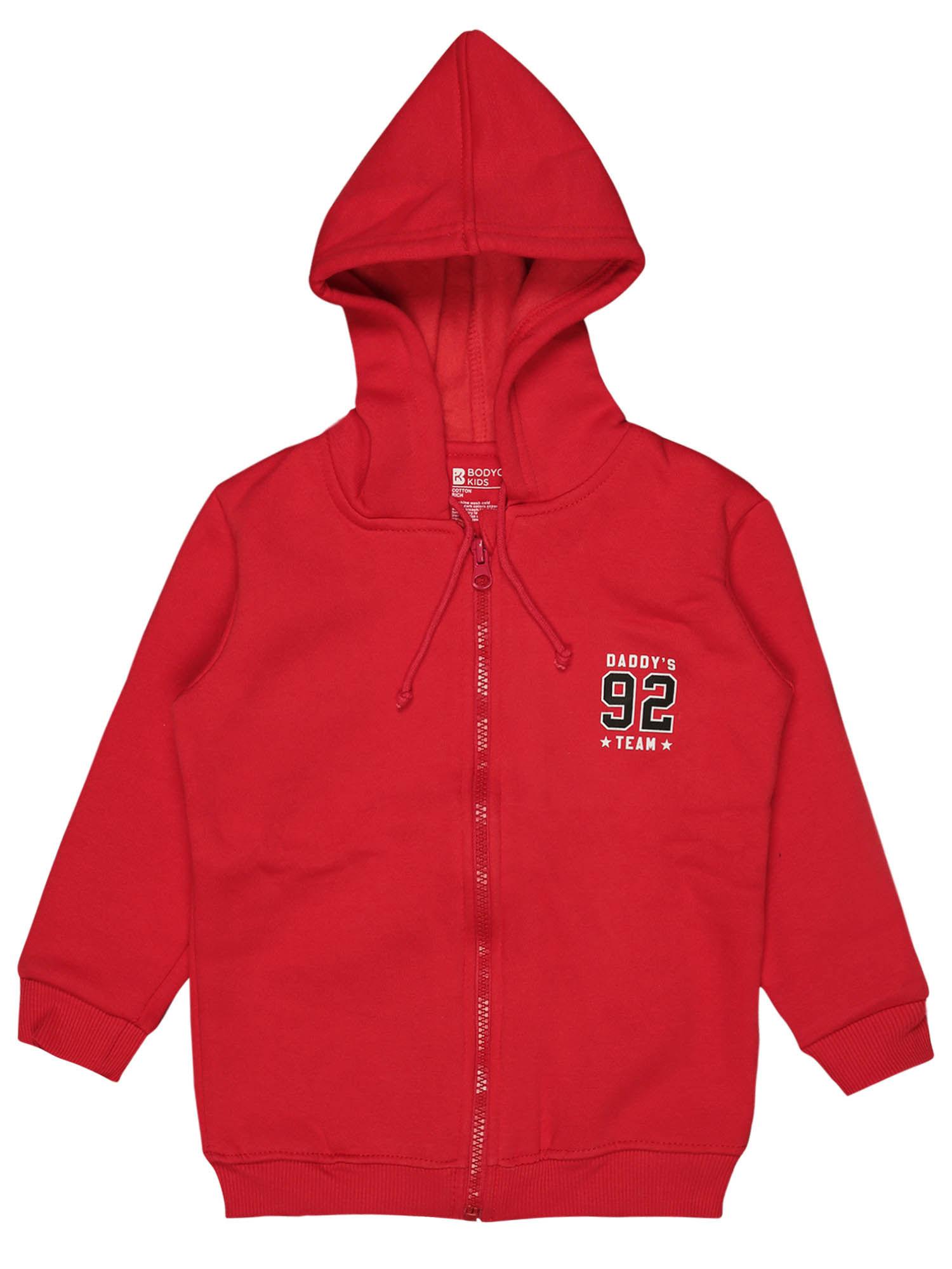 boys red solid cotton hoodie