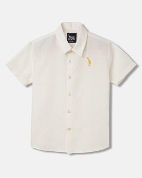 boys regular fit cotton shirt with logo embroidery