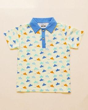 boys regular fit geometric print polo t-shirt