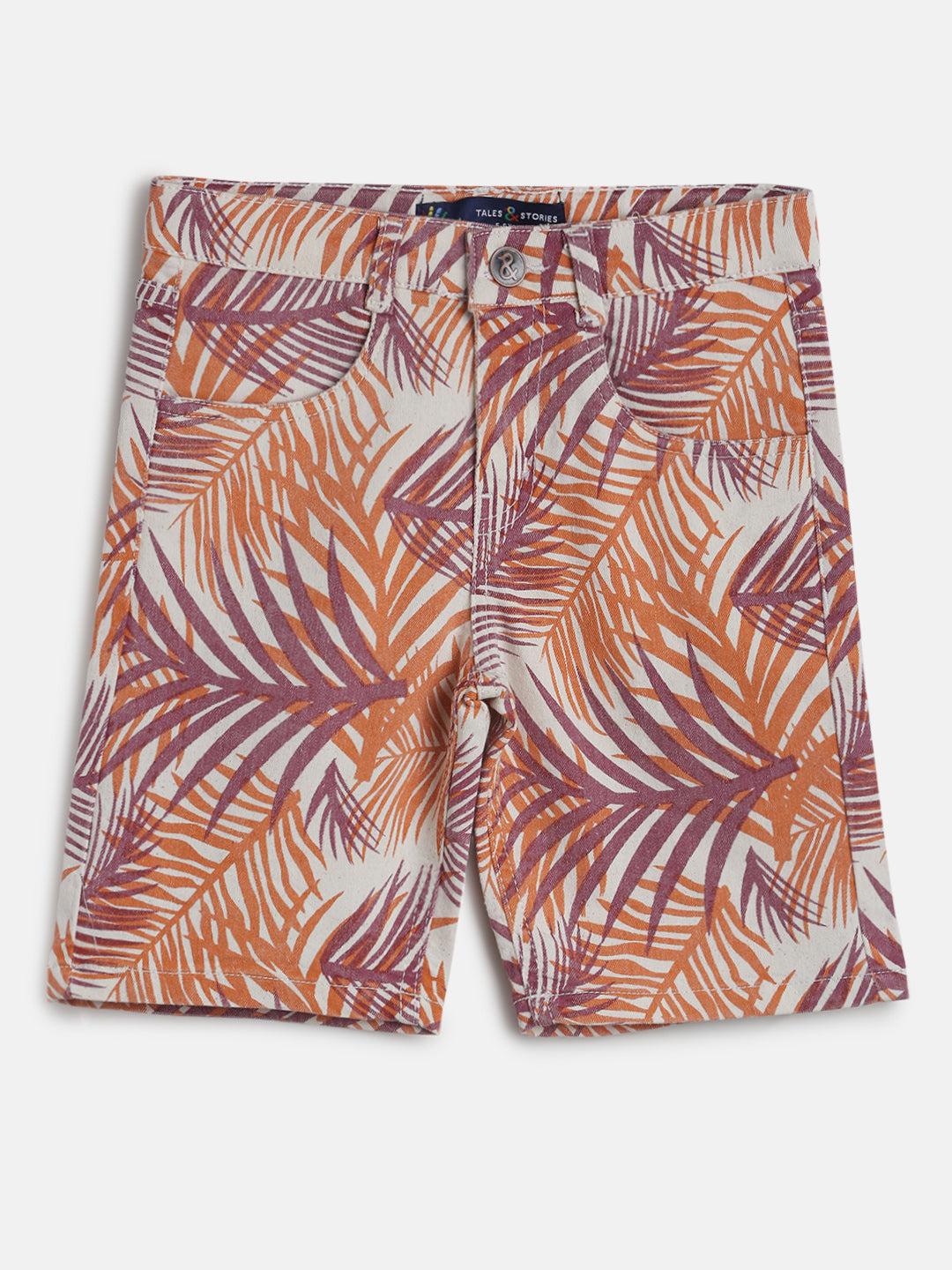 boys regular fit multi color tropical print shorts