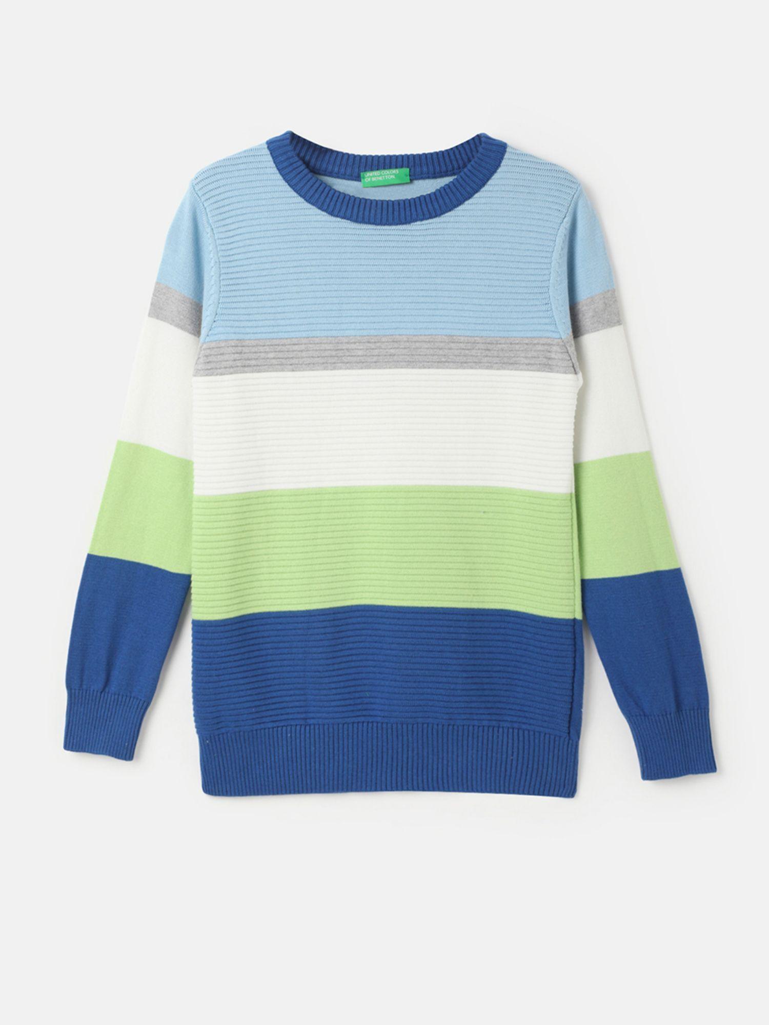 boys regular fit round neck striped sweaters