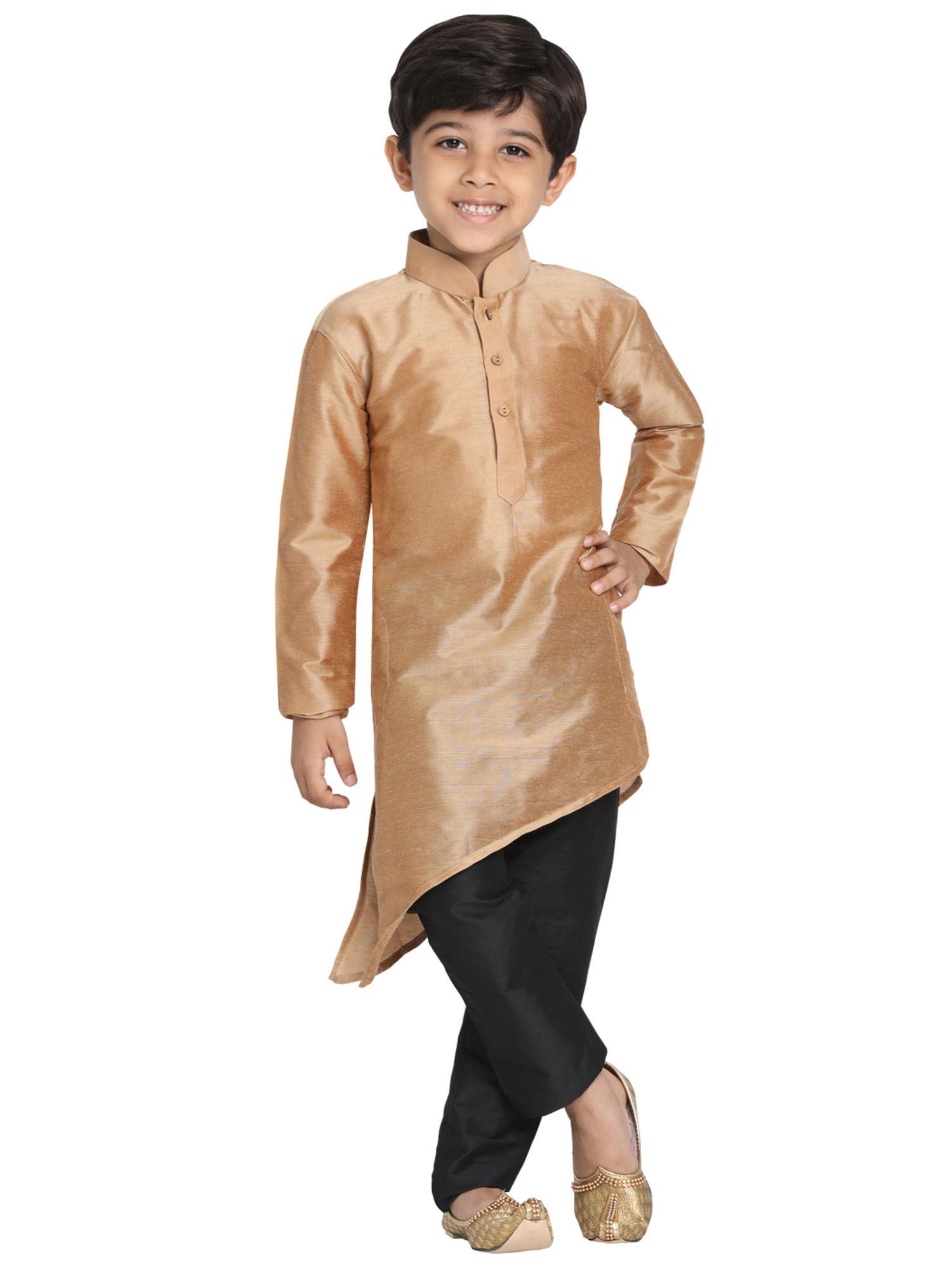 boys rose gold and black kurta pyjama set (set of 2)