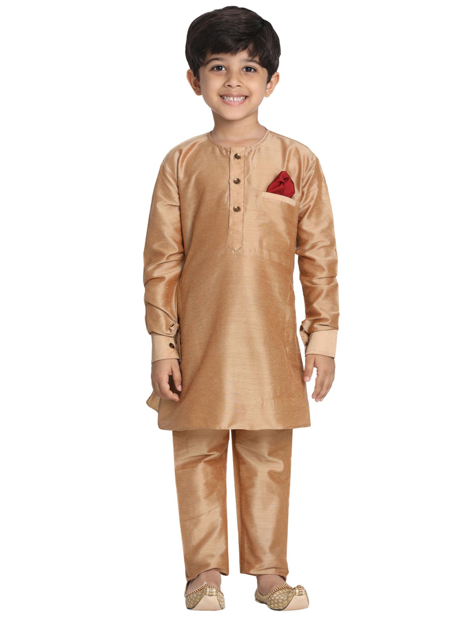 boys rose gold kurta pyjama set (set of 2)