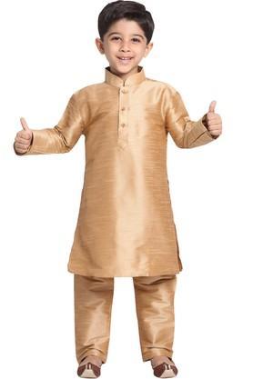 boys rose gold silk blend kurta and pyjama set - gold