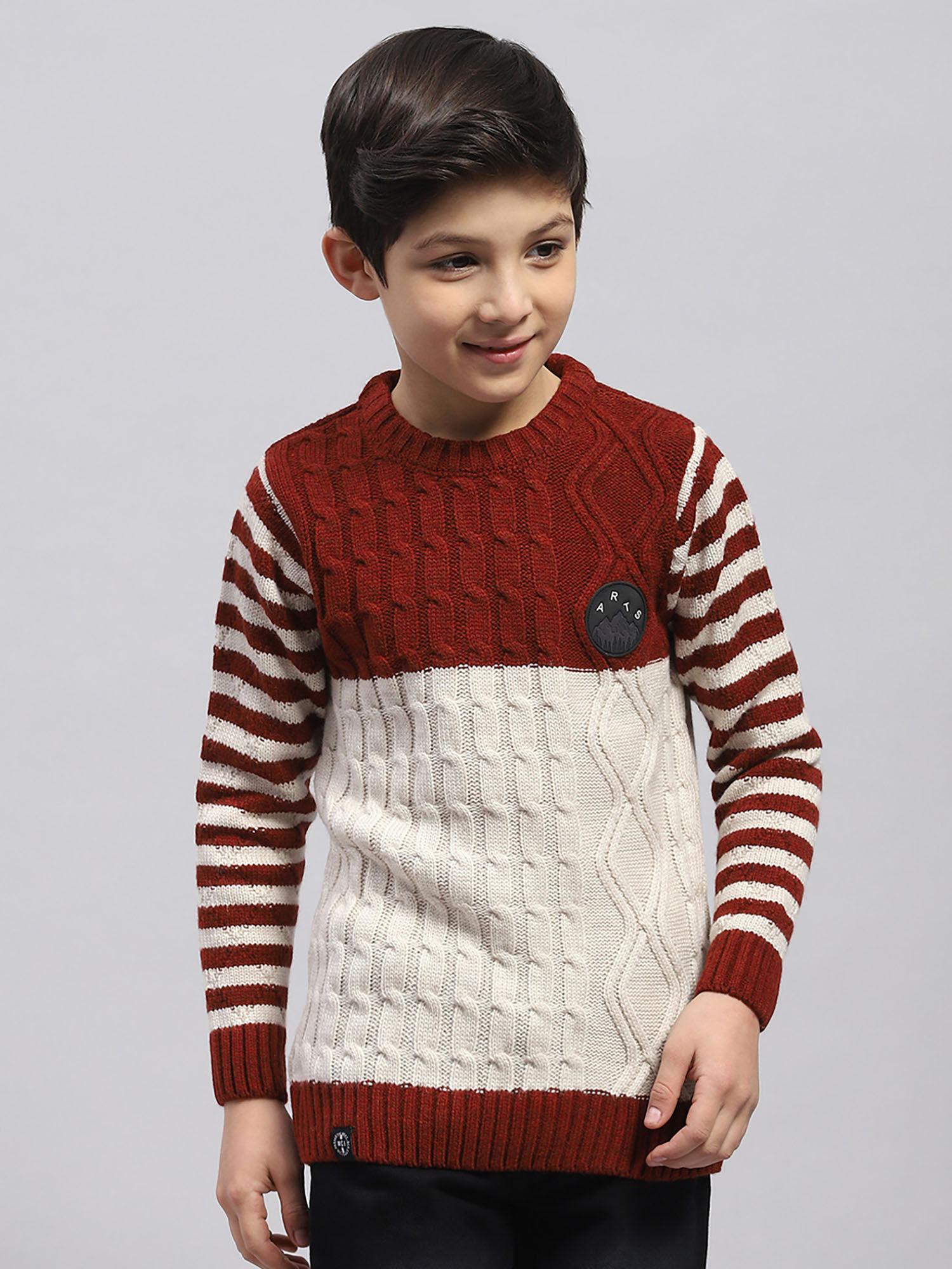 boys rust round neck pullover sweater