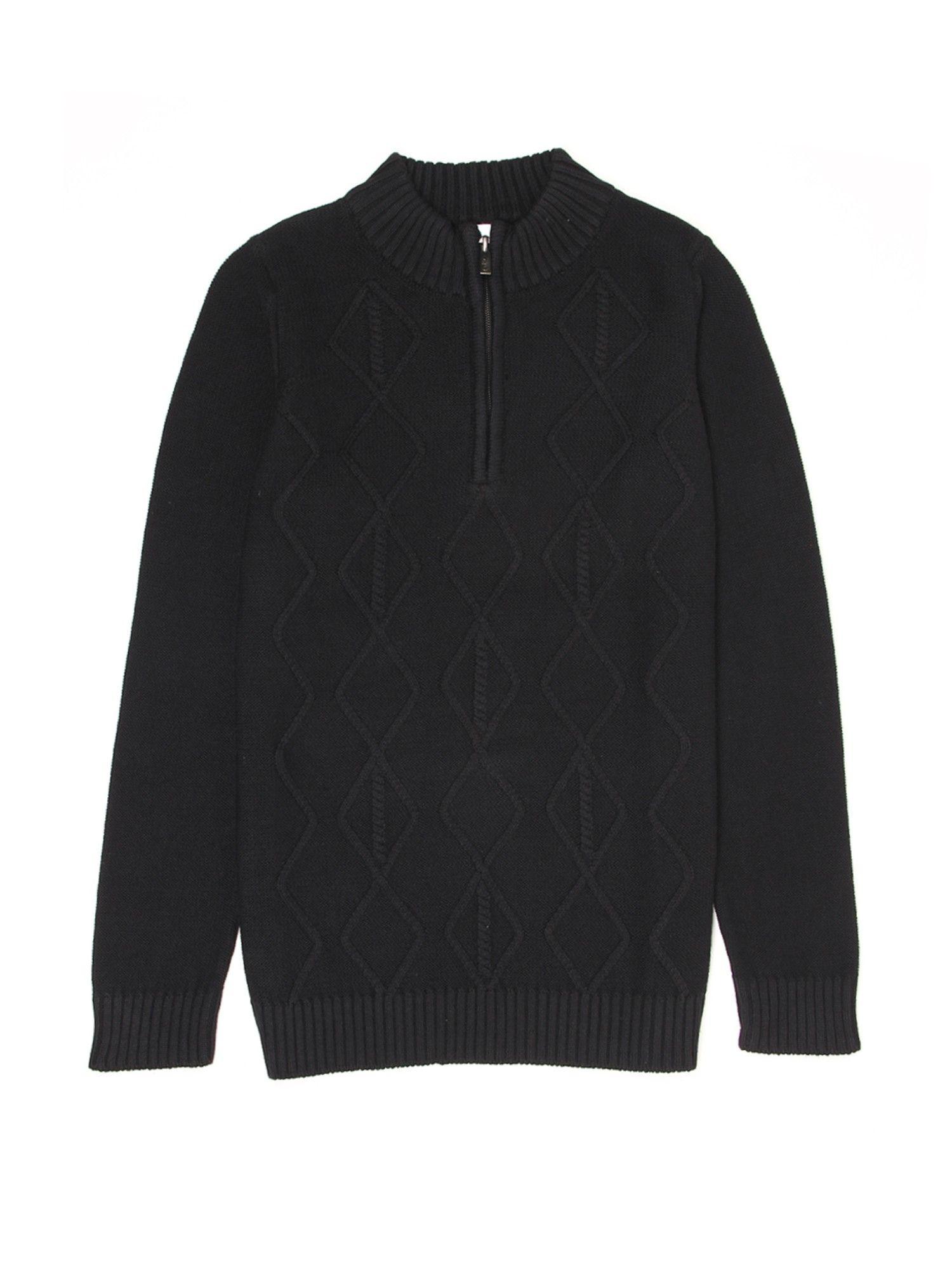 boys self design black sweater