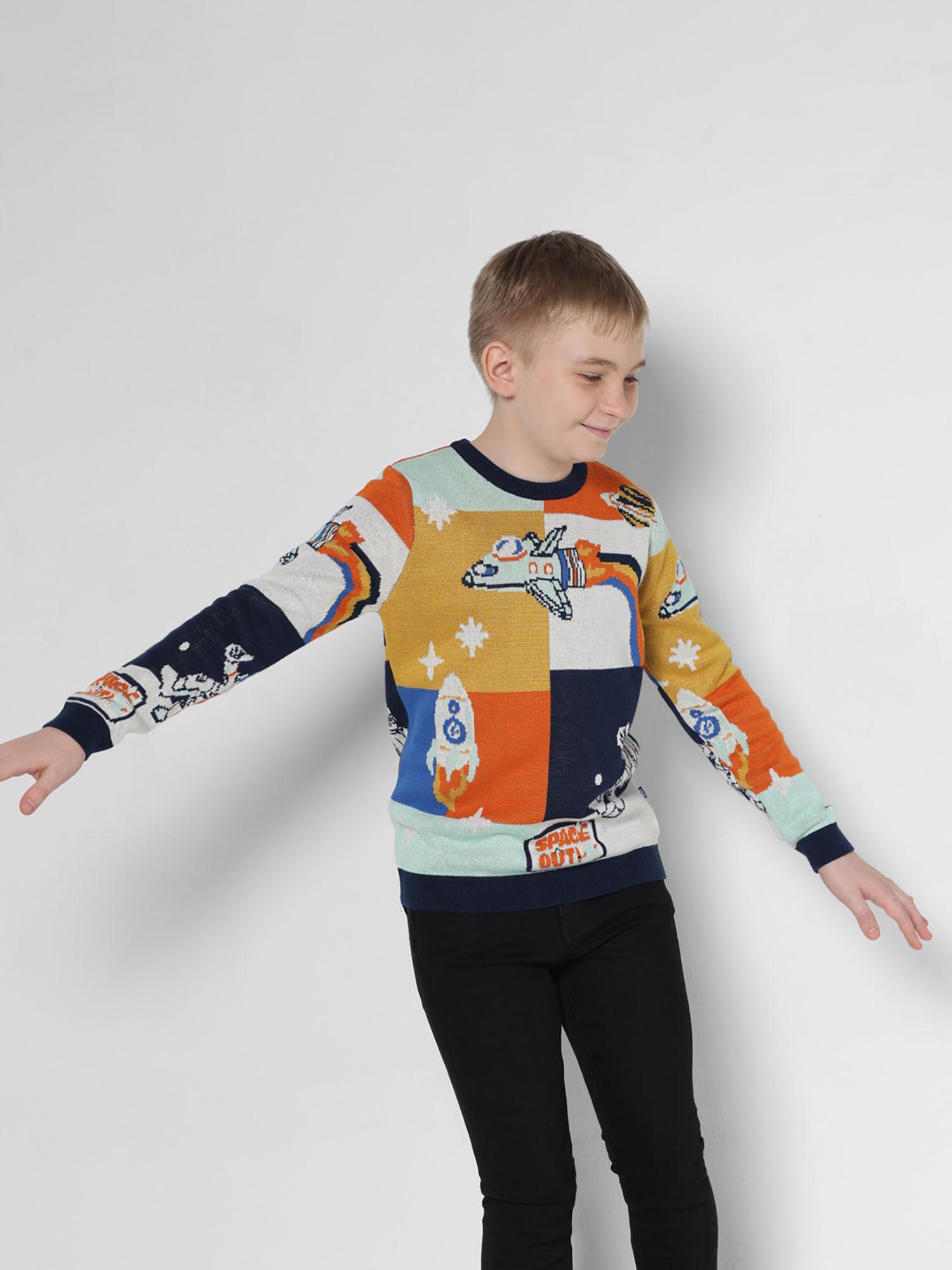boys self design multicolor sweater