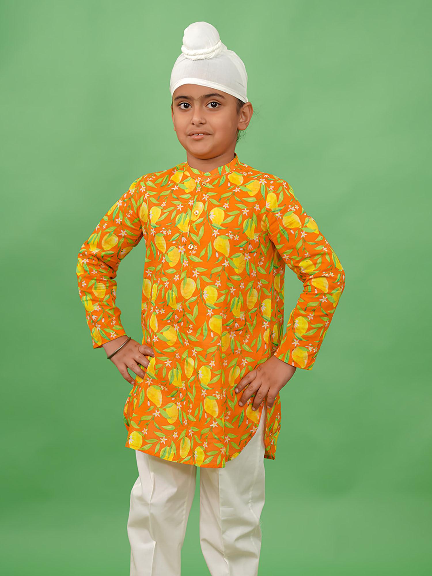 boys short kurta printed mango - orange