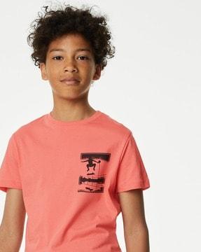 boys skate print relaxed fit round-neck pure cotton t-shirt