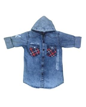 boys slim fit denim shirt with patch pockets