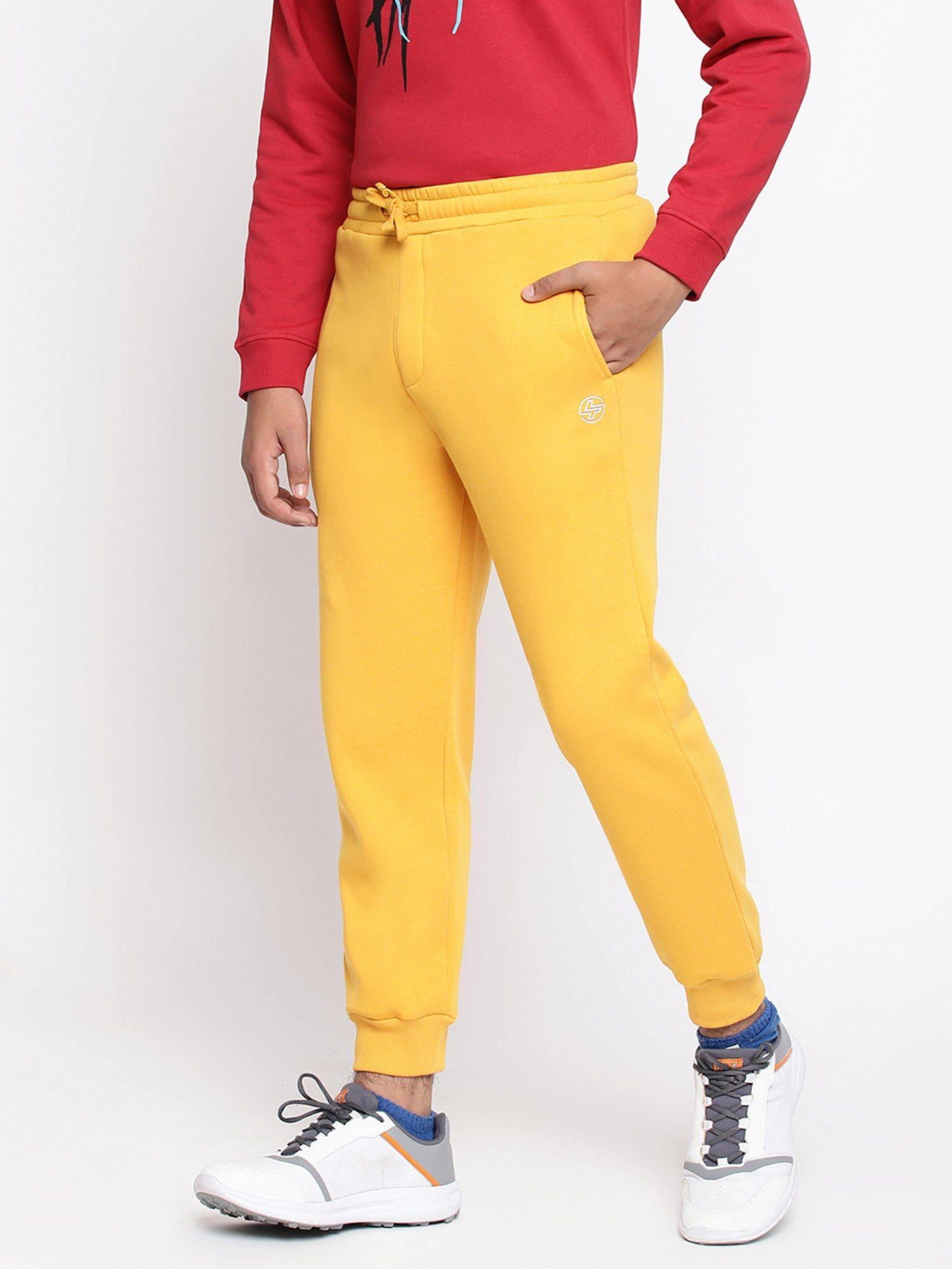 boys solid cotton fleece trackpant- mustard