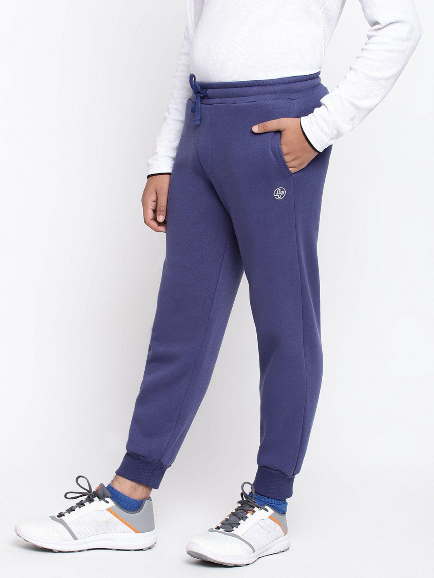 boys solid cotton fleece trackpant- navy