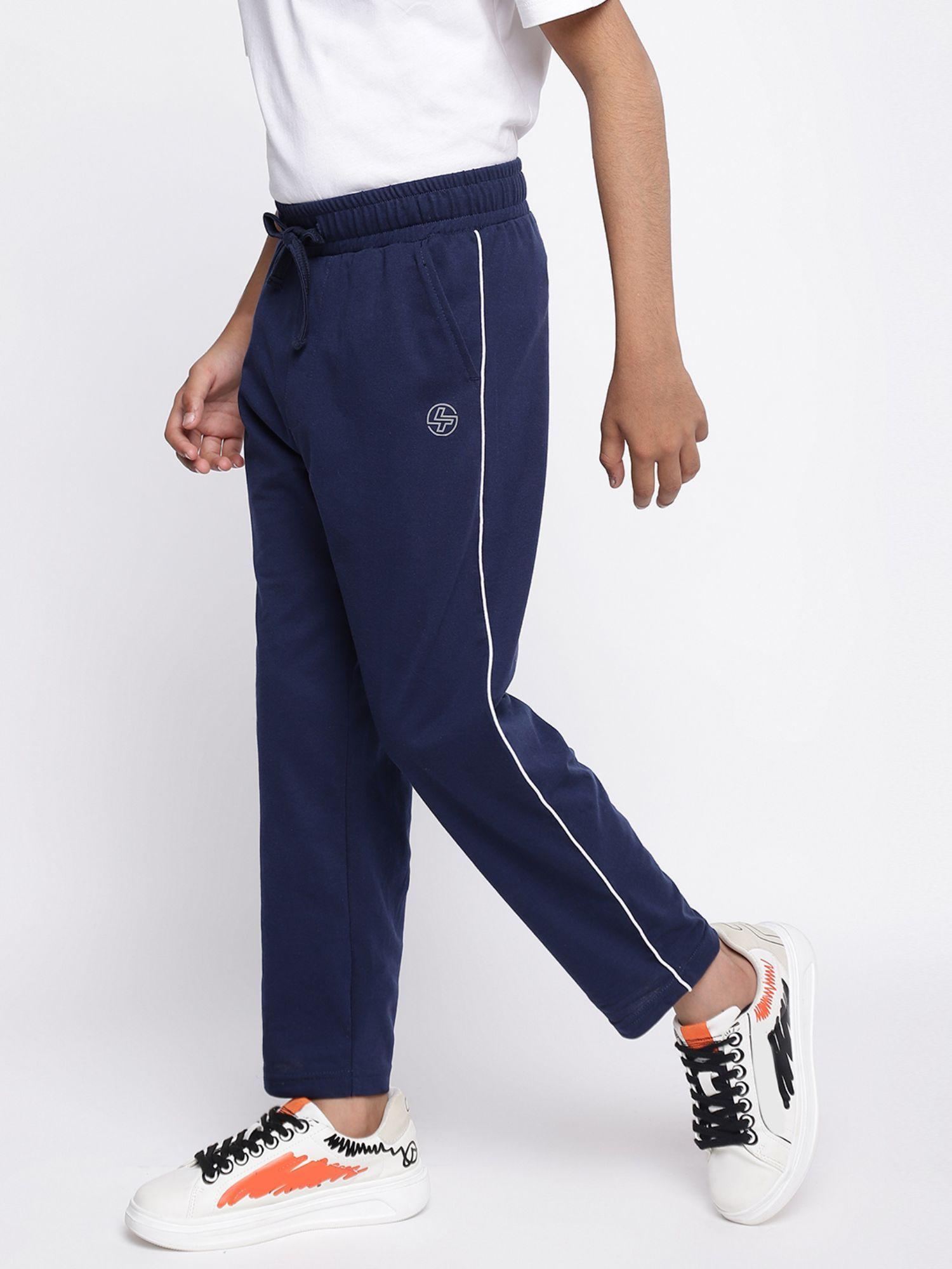 boys solid cotton trackpant navy blue