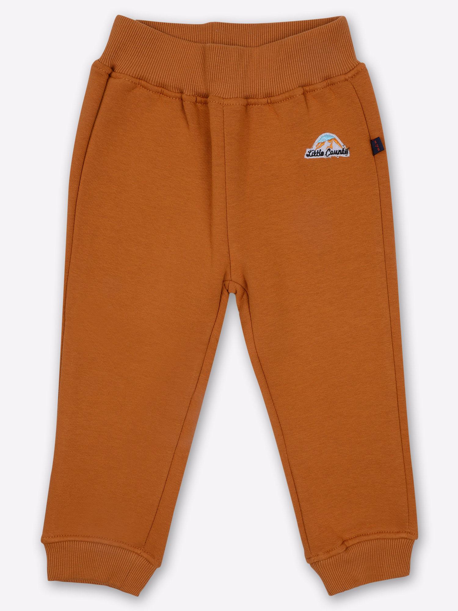 boys solid joggers track pant - brown