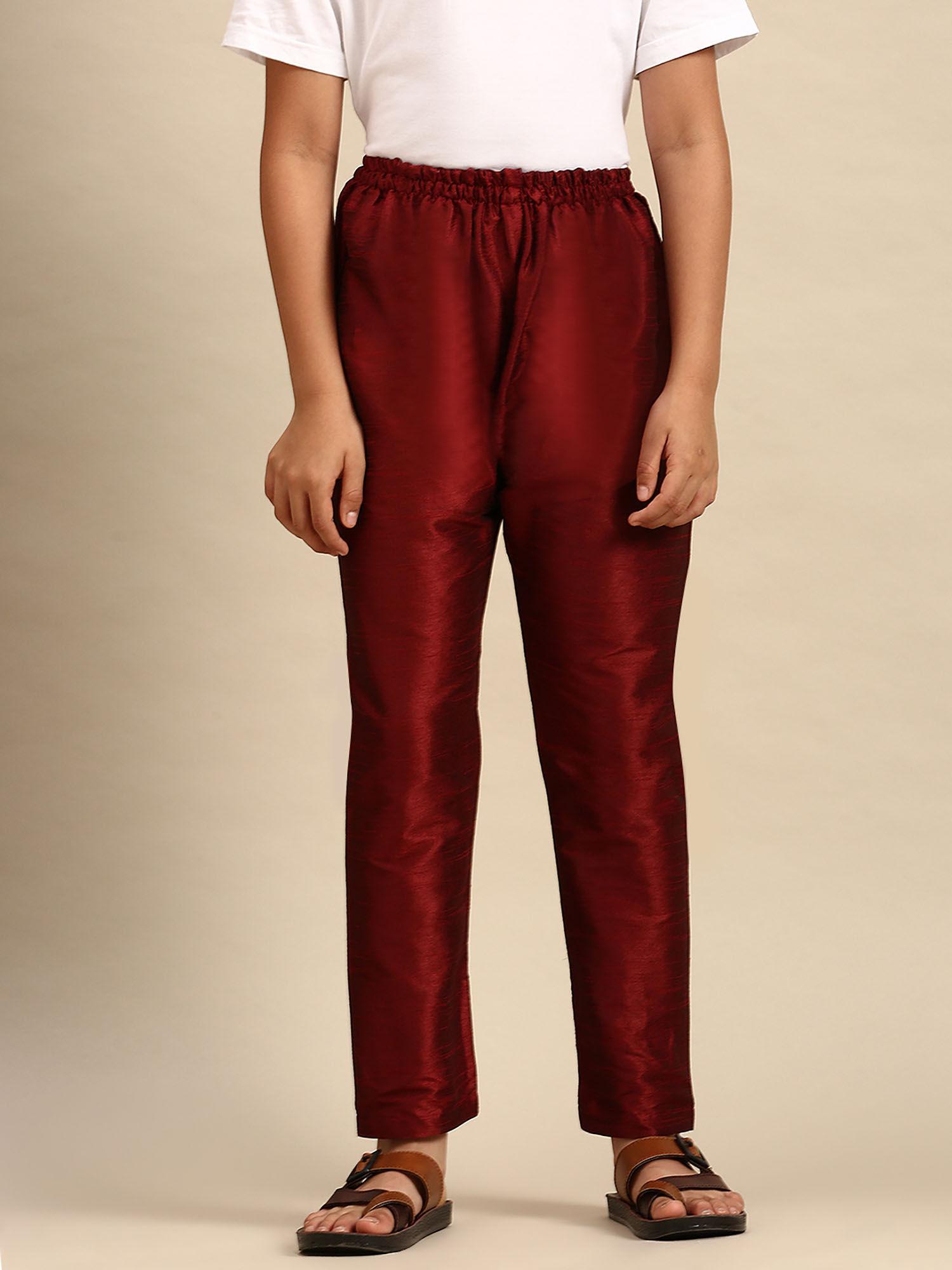 boys solid maroon art silk pyjama