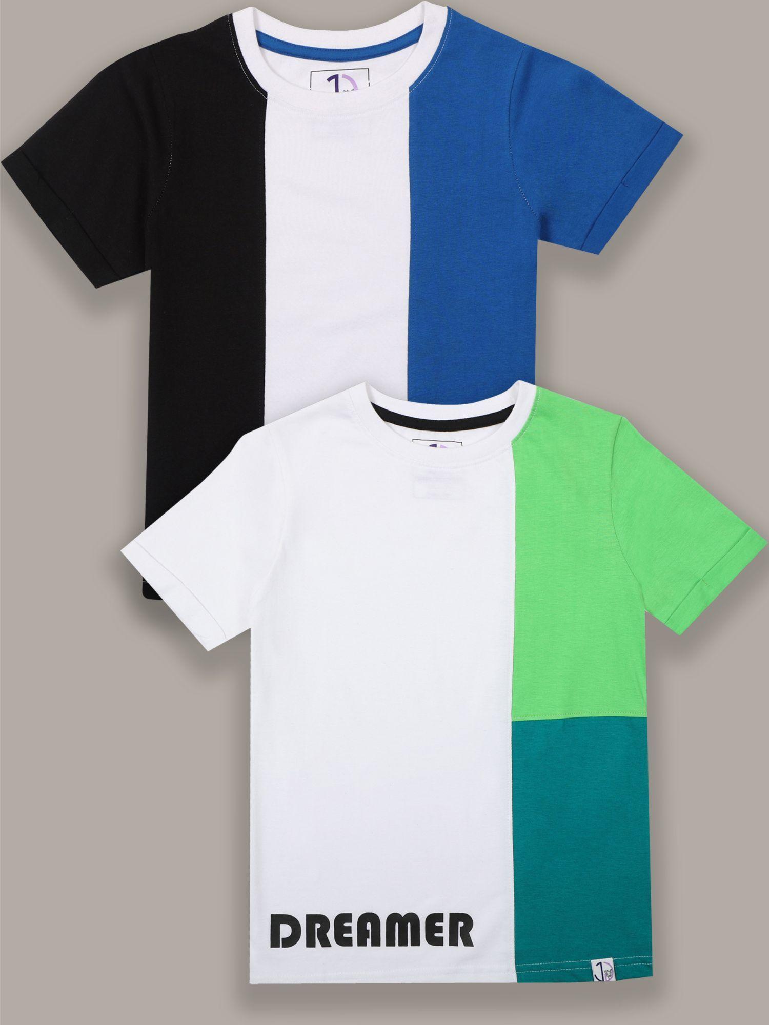boys solid multi colorblock regular fit t-shirt (pack of 2)