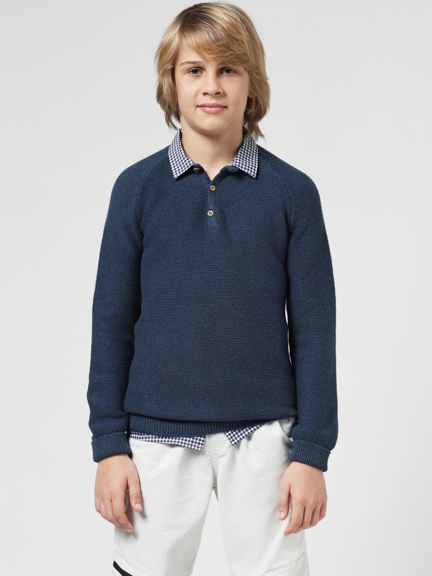 boys solid navy blue sweater