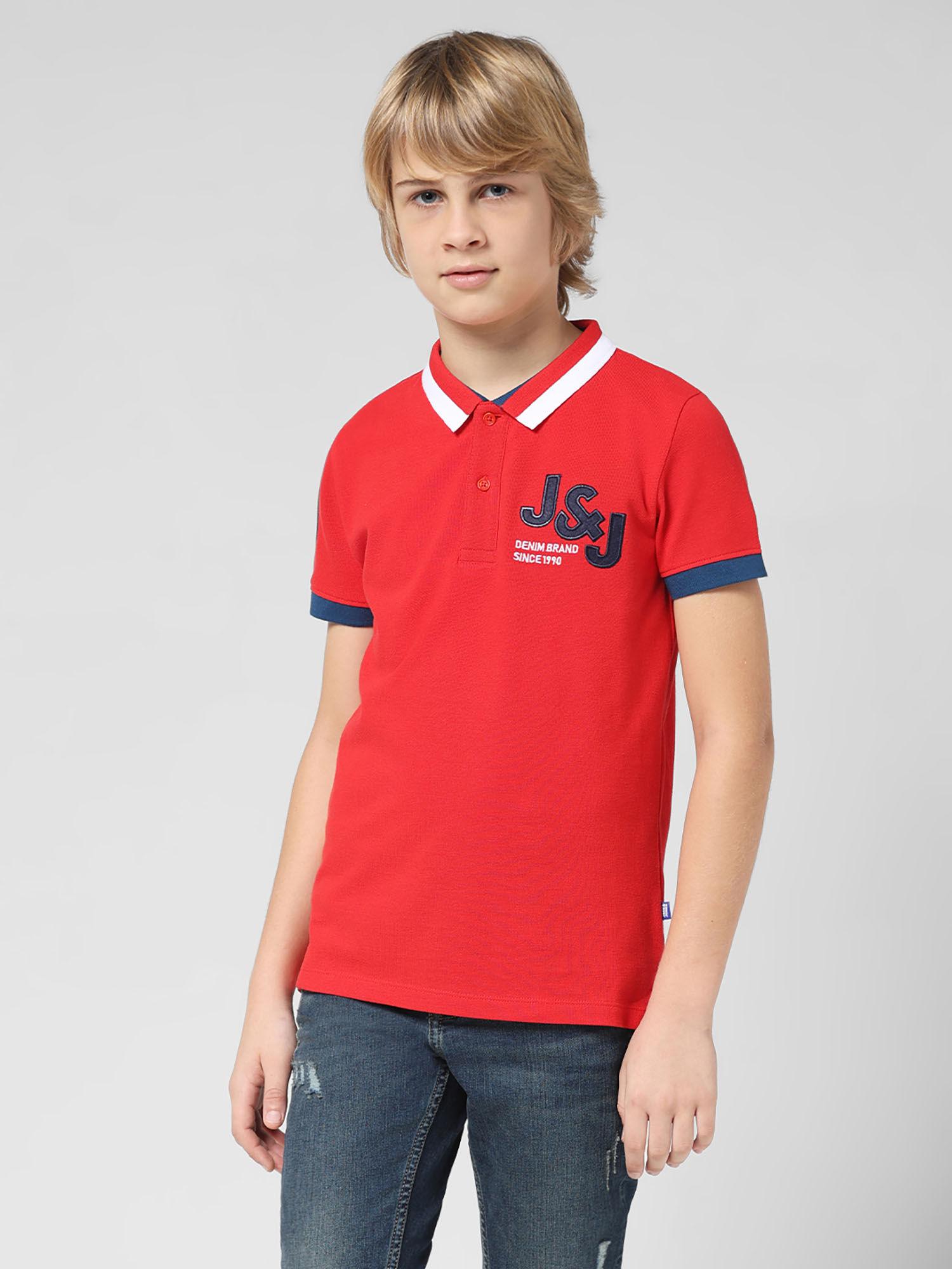 boys solid red polo t-shirt