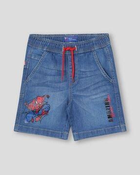 boys spider-man print regular fit denim shorts