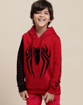 boys spider man printed regular fit hoodie