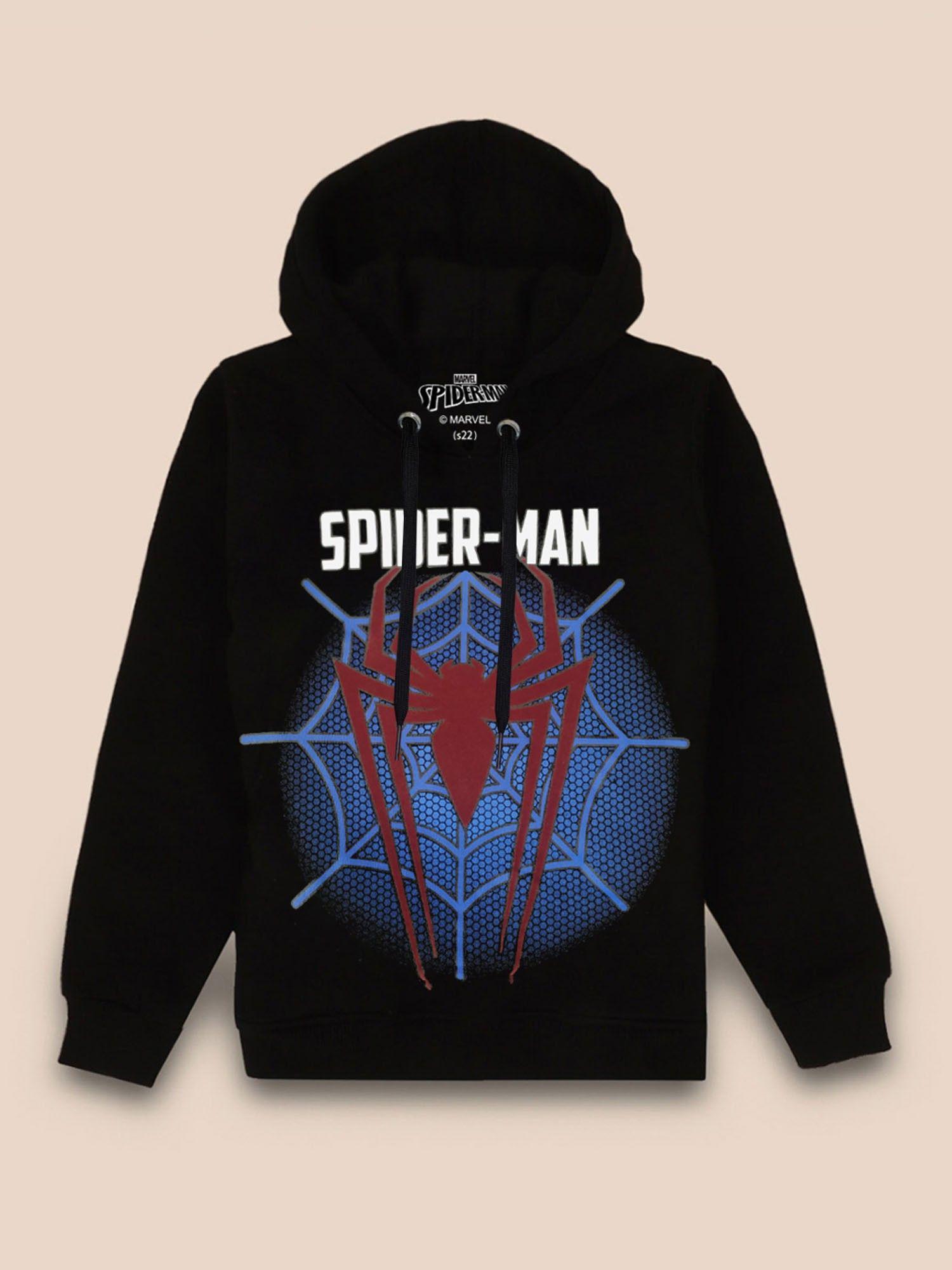 boys spiderman printed black hoodie