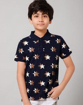 boys star print polo t-shirt with short sleeves