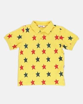 boys star print regular fit polo t-shirt