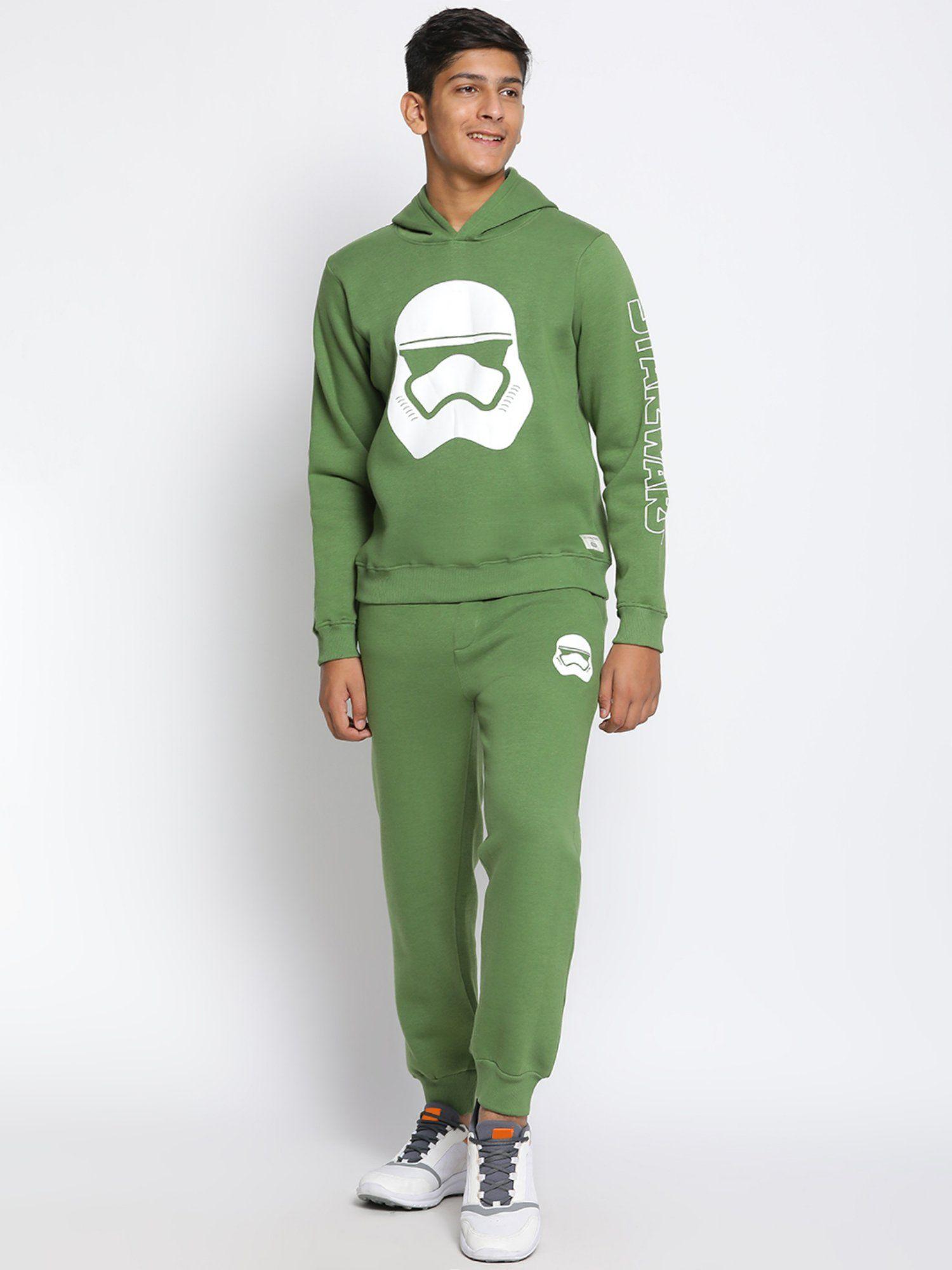 boys star wars printed cotton fleece track suit olive (set of 2)