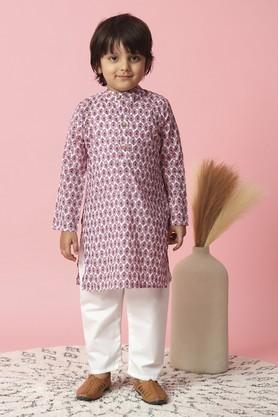 boys straight style cotton fabric kurta and pyjama - pink