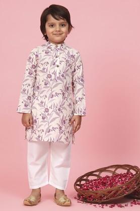 boys straight style cotton fabric kurta and pyjama - purple