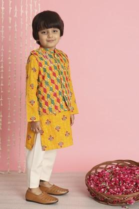 boys straight style cotton fabric kurta and pyjama with nehru jacket - orange